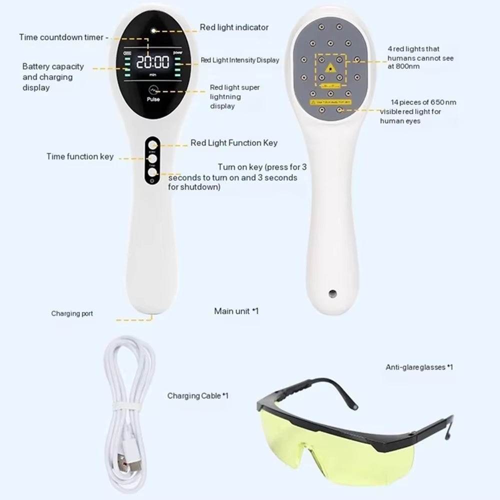 Handheld 650nm 808nm Cold Laser Red Light Therapy Device for Joint Pain Relief